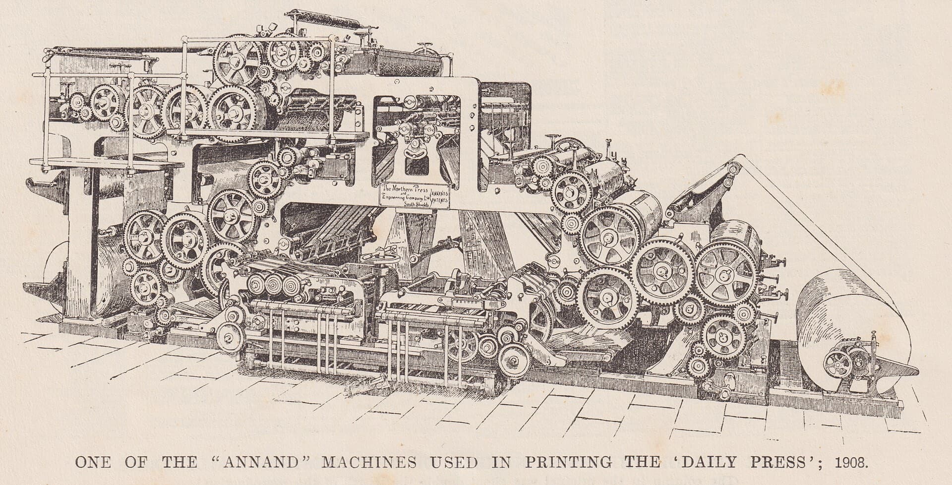 A newspaper printing press — the machinery of public narratives